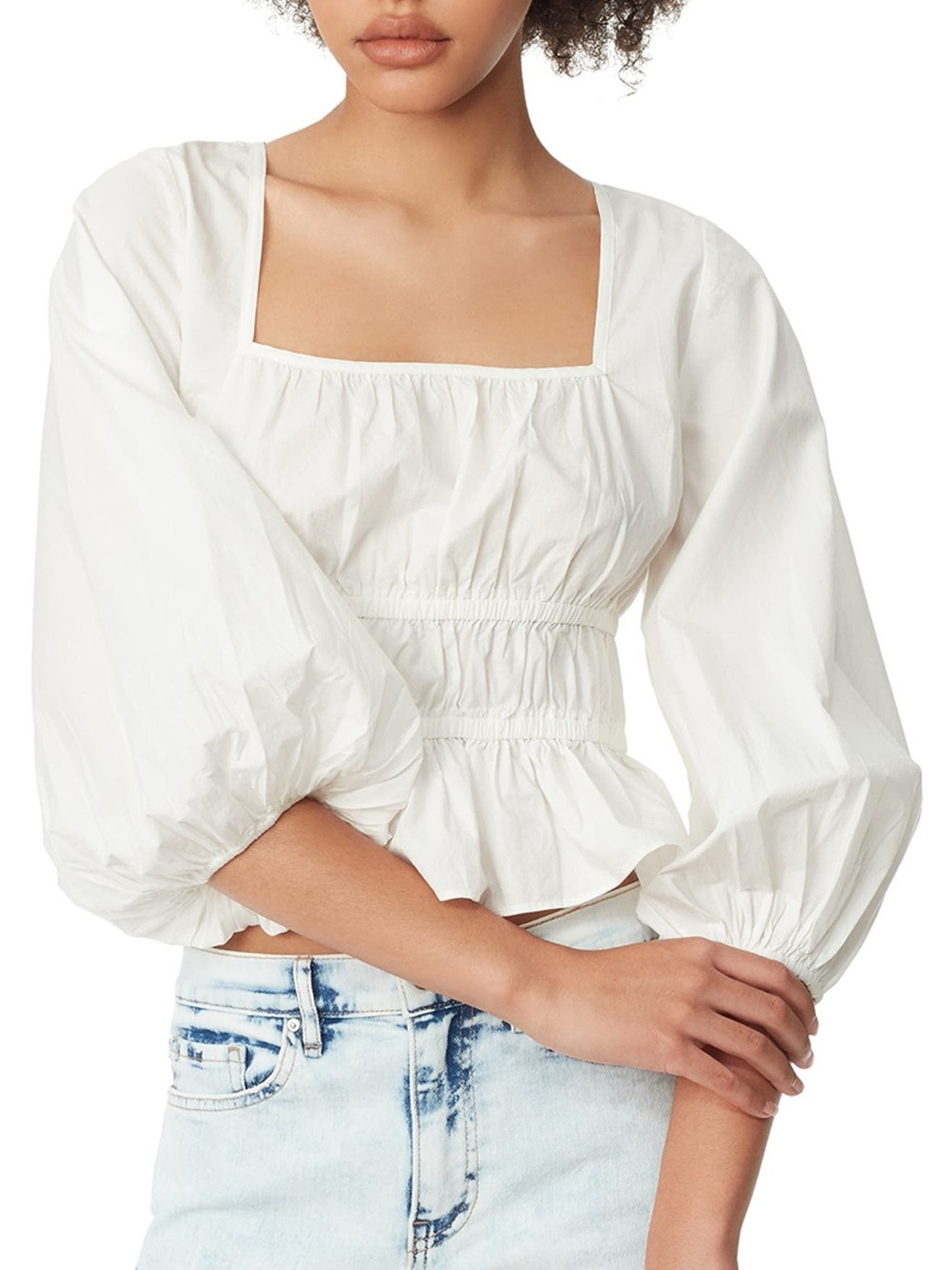 Circus by Sam Edelman White Peplum Peasant Blouse with Smocked Waist